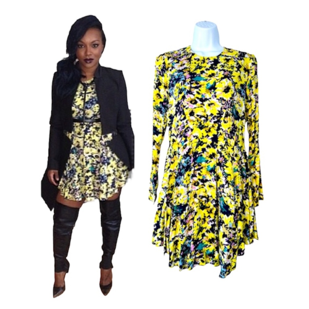 H&M Yellow Floral Print Skater Circle Dress Size 8